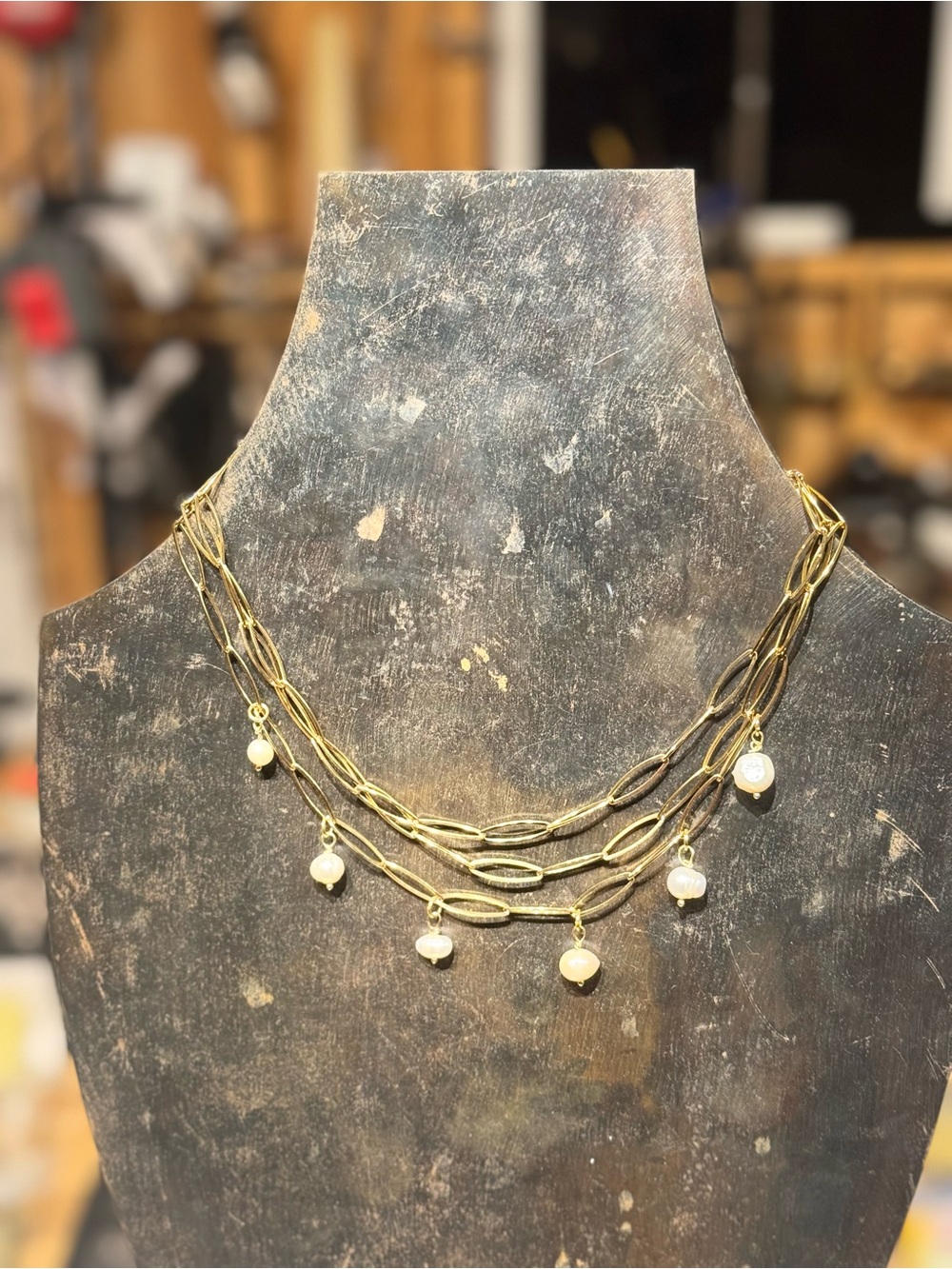 Gold-Tone Multi-Strand Pearl Drop Necklace